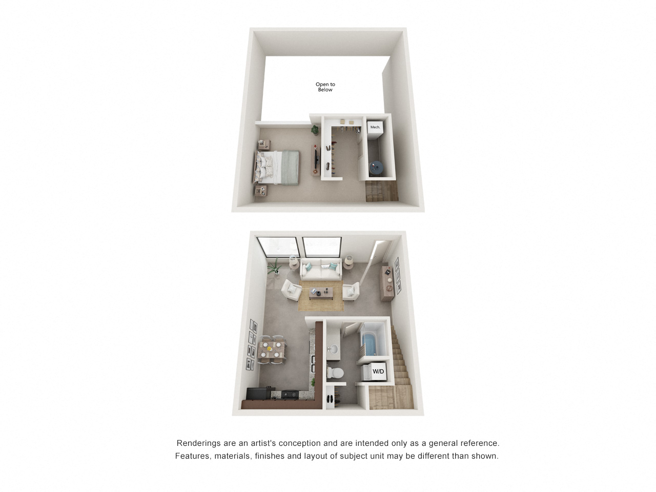 Floor plan for 1 bed, 1 bath, 952 sqft